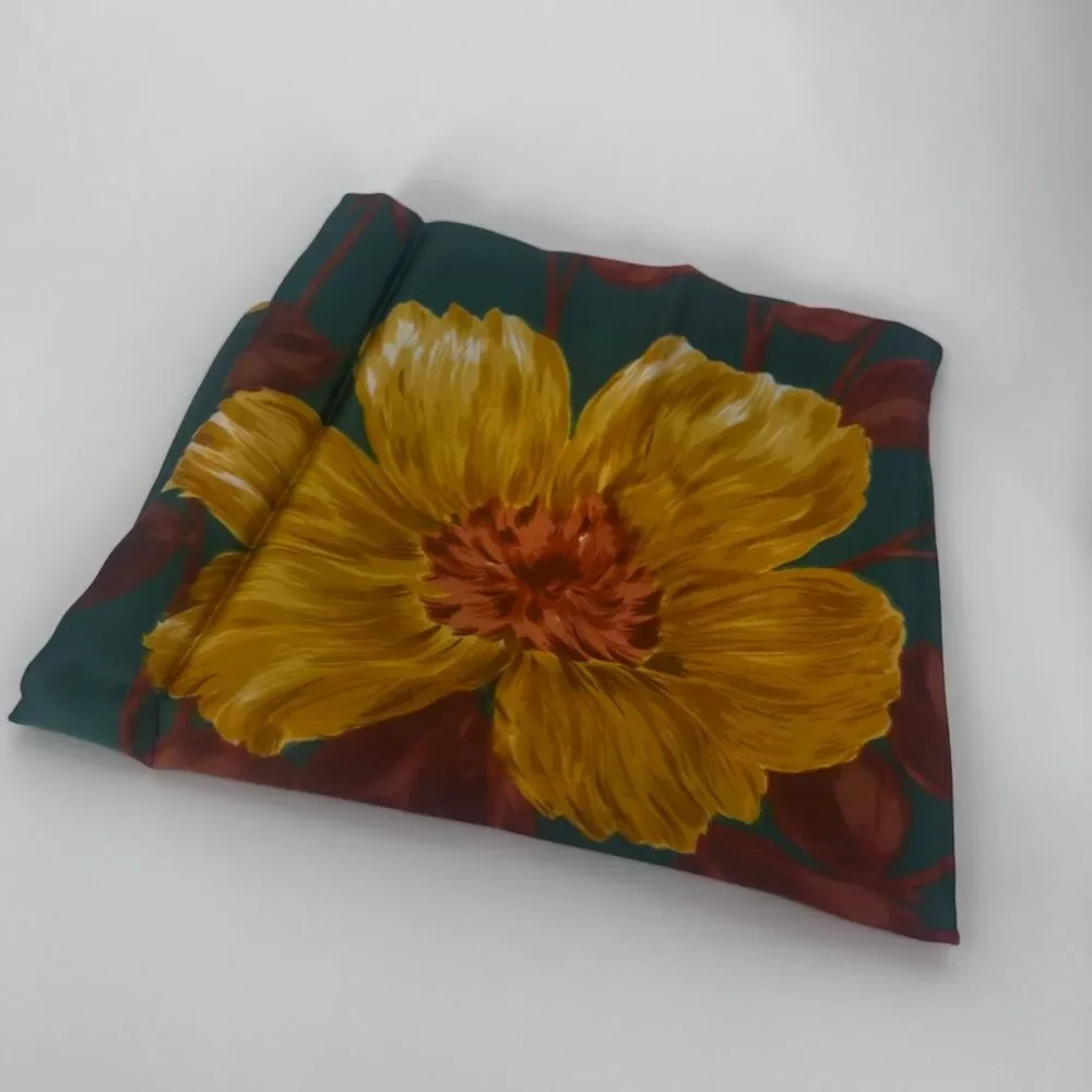 Bold Floral Square Fashion‎ Scarf Wrap Satiny Mod Boho Botanical Accessory